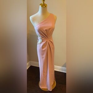 001.2 Elegant Pink One-Shoulder Dress